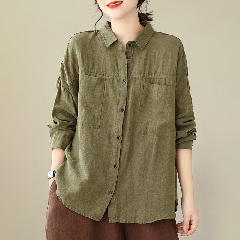 Camisa informal de lino y algodón de manga larga para mujer con estampado de Buddha Stones - image 18