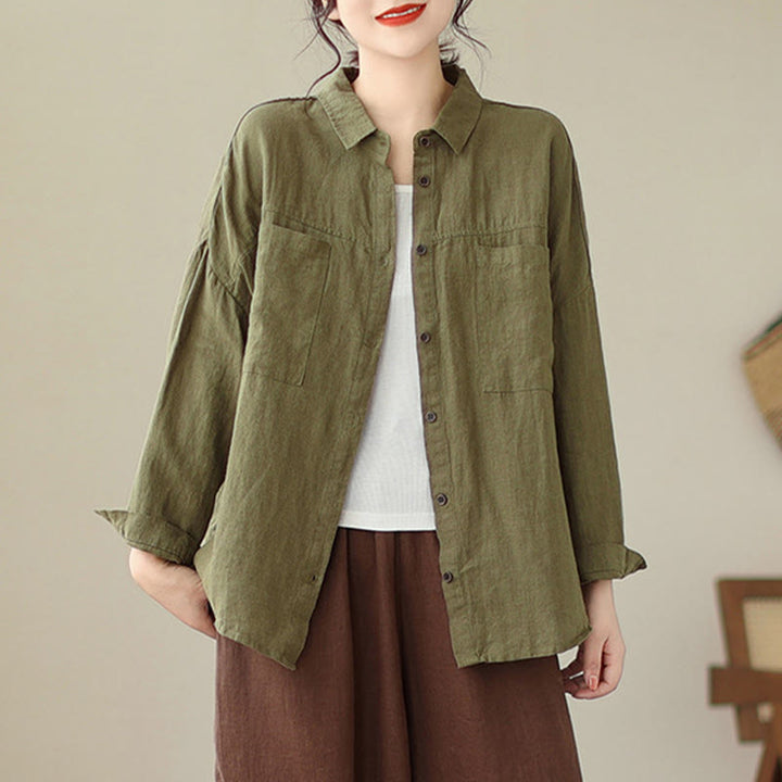 Camisa informal de lino y algodón de manga larga para mujer con estampado de Buddha Stones - image 19