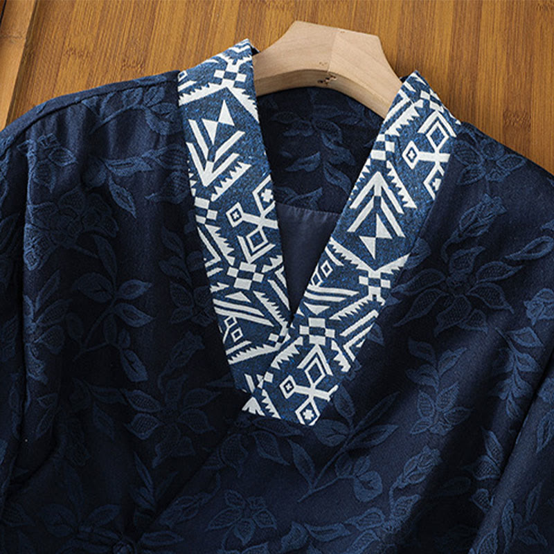Camisa informal de manga larga de algodón y lino para mujer con botones de rana y jacquard Buddha Stones - image 2