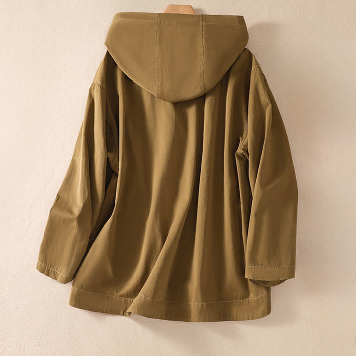 Chaqueta de algodón de manga larga con capucha y bolsillos para mujer, de color puro, con Buddha Stones - image 3