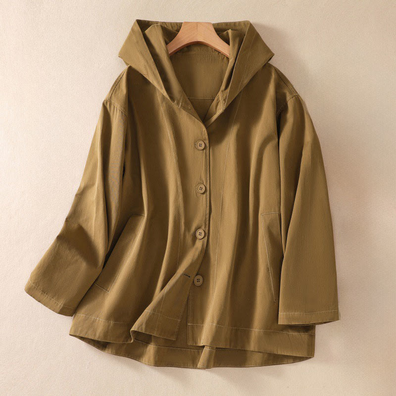 Chaqueta de algodón de manga larga con capucha y bolsillos para mujer, de color puro, con Buddha Stones - Vara de oro oscura - US14，UK/AU18，EU46 (2XL) - image 2