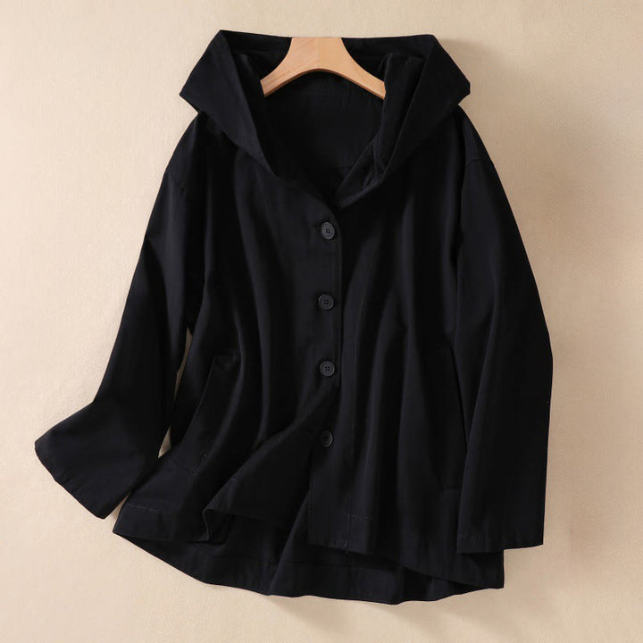 Chaqueta de algodón de manga larga con capucha y bolsillos para mujer, de color puro, con Buddha Stones - Negro - US14，UK/AU18，EU46 (2XL) - image 9