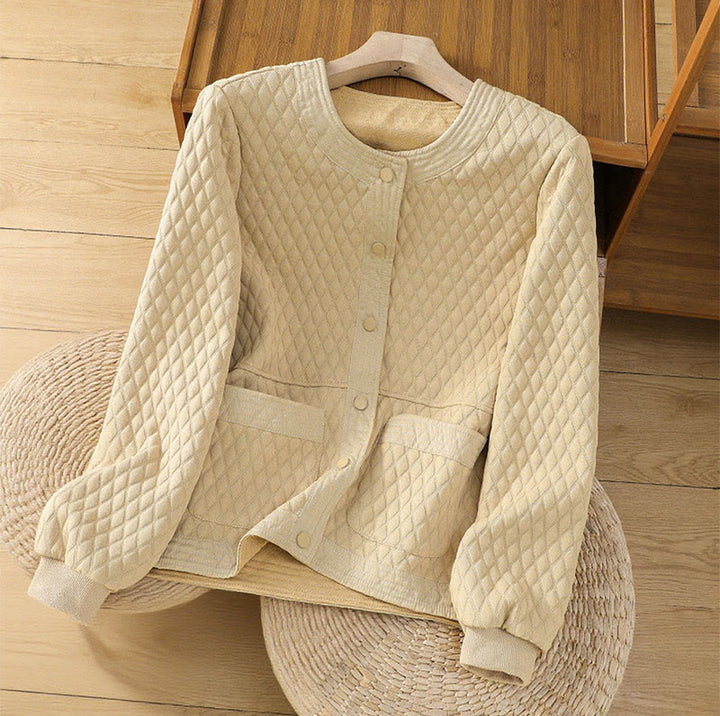 Chaqueta retro lisa de algodón de manga larga con bolsillos para mujer de Buddha Stones - LimónChiffon - US12, UK/AU16, EU44 (3XL) - image 1