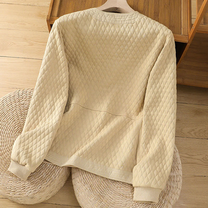 Chaqueta retro lisa de algodón de manga larga con bolsillos para mujer de Buddha Stones - image 2