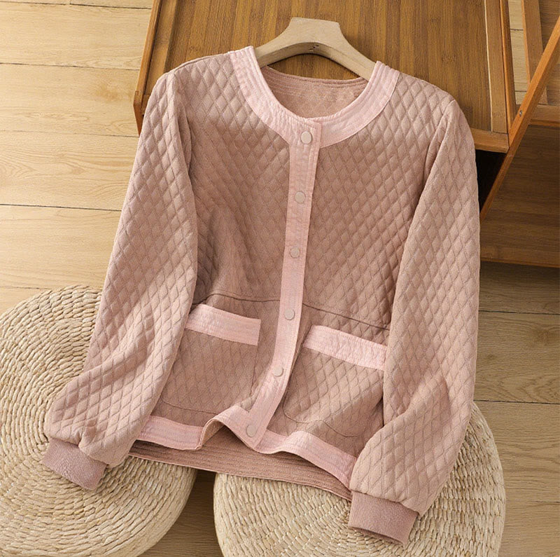Chaqueta retro lisa de algodón de manga larga con bolsillos para mujer de Buddha Stones - Rosa claro - US12, UK/AU16, EU44 (3XL) - image 8