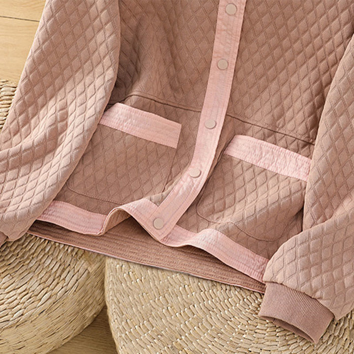 Chaqueta retro lisa de algodón de manga larga con bolsillos para mujer de Buddha Stones - image 14