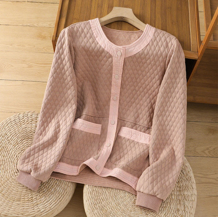 Chaqueta retro lisa de algodón de manga larga con bolsillos para mujer de Buddha Stones - Rosa claro - US12, UK/AU16, EU44 (3XL) - image 7
