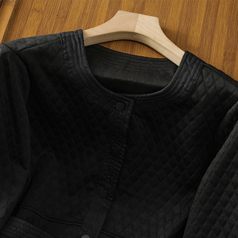 Chaqueta retro lisa de algodón de manga larga con bolsillos para mujer de Buddha Stones - image 19
