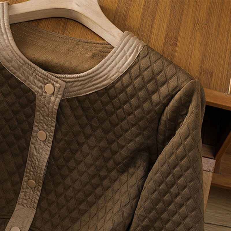Chaqueta retro lisa de algodón de manga larga con bolsillos para mujer de Buddha Stones - image 32