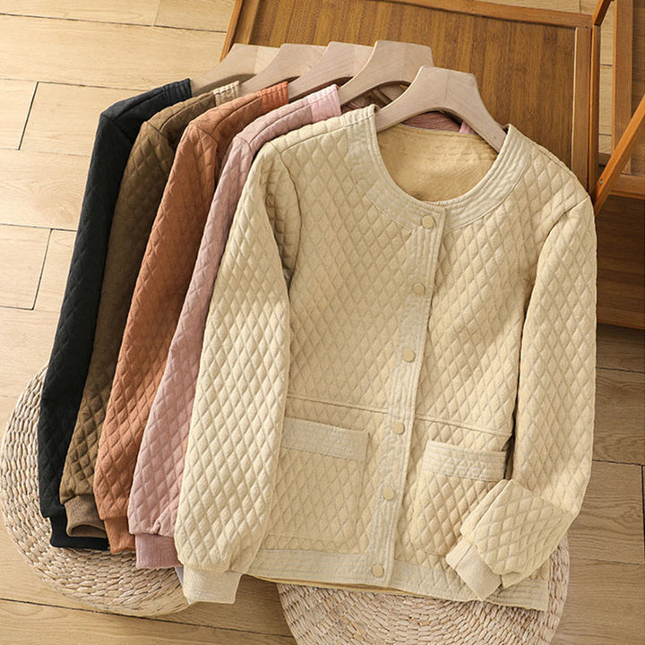 Chaqueta retro lisa de algodón de manga larga con bolsillos para mujer de Buddha Stones - image 37