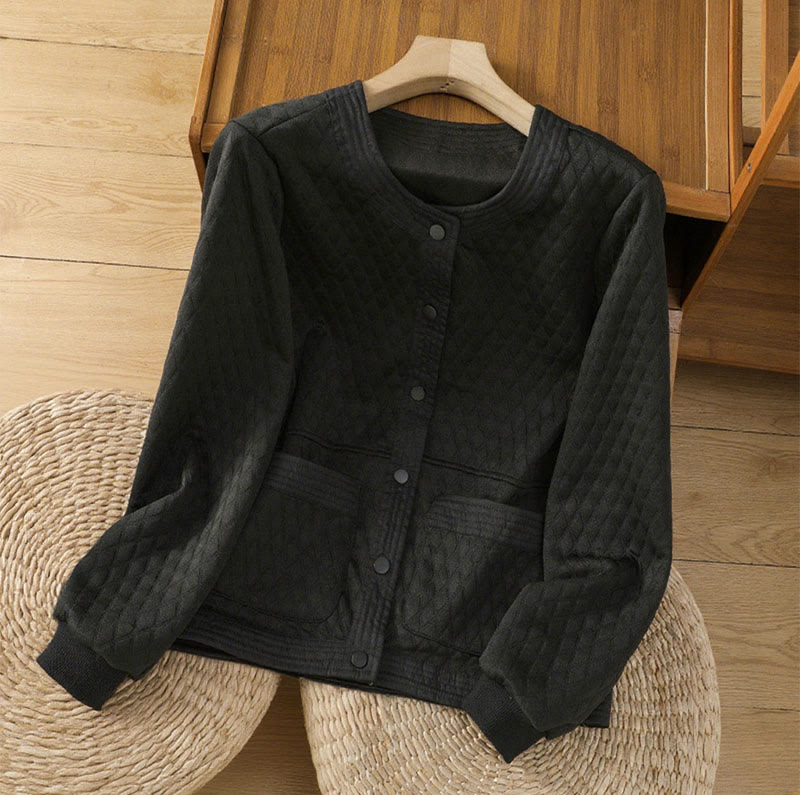 Chaqueta retro lisa de algodón de manga larga con bolsillos para mujer de Buddha Stones - Negro - US12, UK/AU16, EU44 (3XL) - image 15