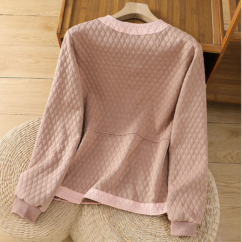Chaqueta retro lisa de algodón de manga larga con bolsillos para mujer de Buddha Stones - image 8