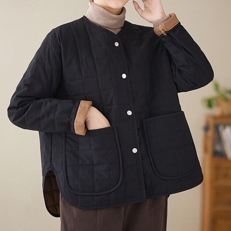 Chaqueta de algodón grueso de manga larga con bolsillos para mujer, estilo retro, con Buddha Stones - image 5