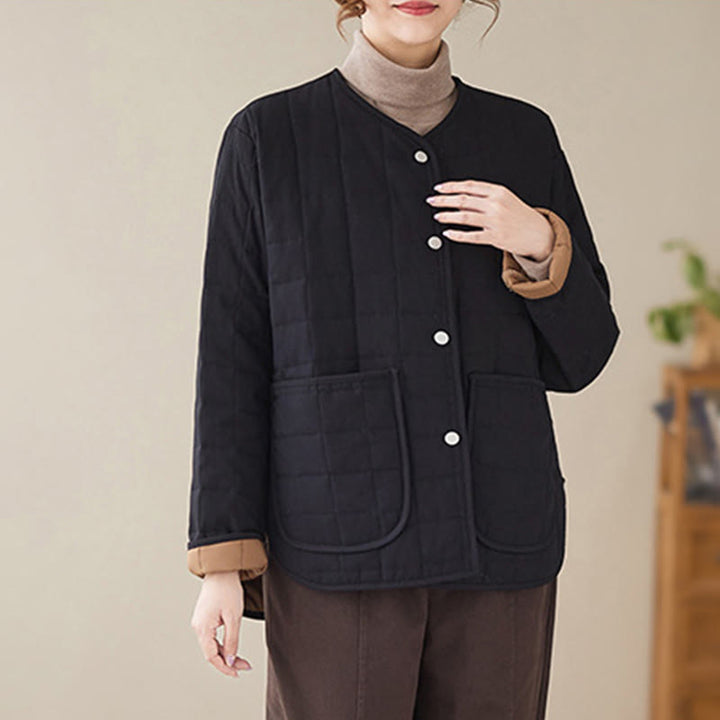 Chaqueta de algodón grueso de manga larga con bolsillos para mujer, estilo retro, con Buddha Stones - image 4