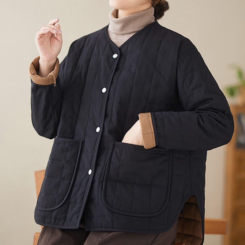 Chaqueta de algodón grueso de manga larga con bolsillos para mujer, estilo retro, con Buddha Stones - image 7
