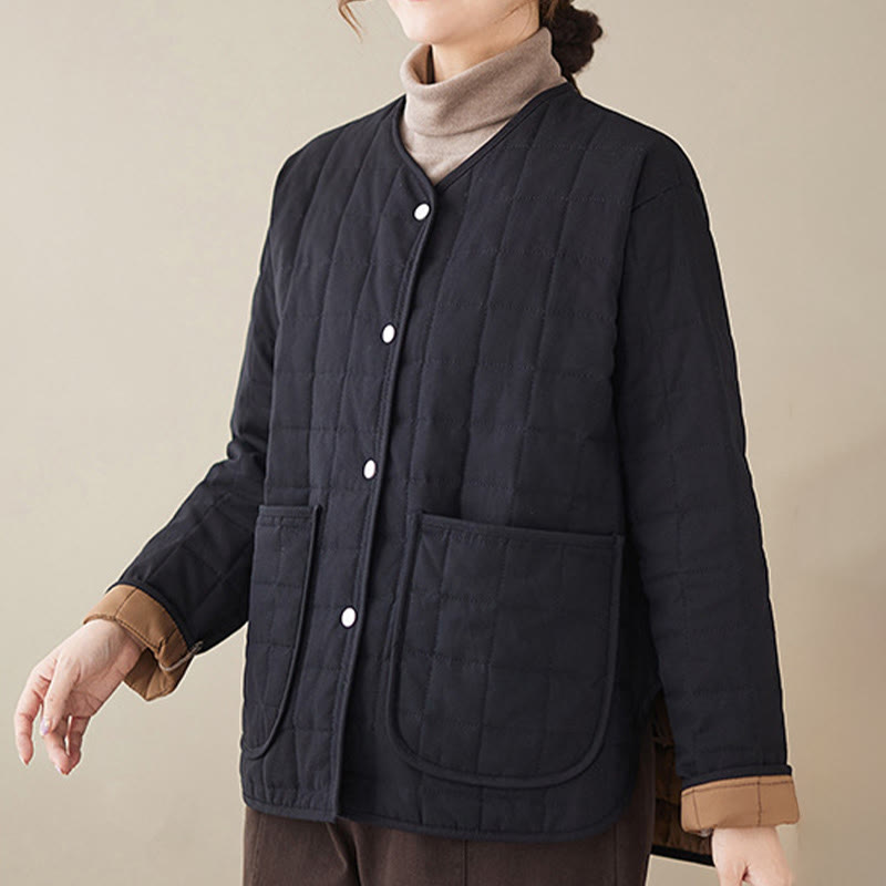 Chaqueta de algodón grueso de manga larga con bolsillos para mujer, estilo retro, con Buddha Stones - image 6