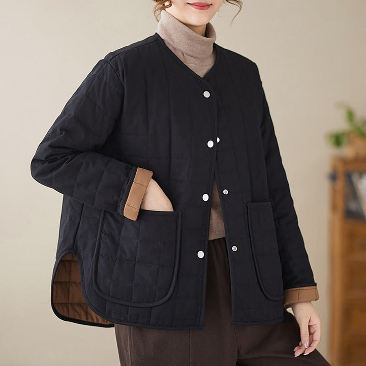 Chaqueta de algodón grueso de manga larga con bolsillos para mujer, estilo retro, con Buddha Stones - image 3