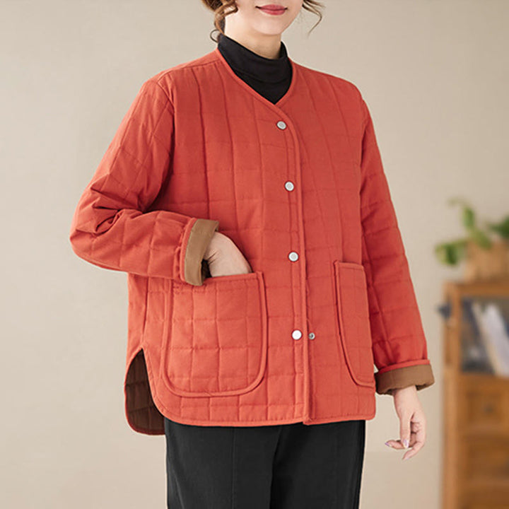 Chaqueta de algodón grueso de manga larga con bolsillos para mujer, estilo retro, con Buddha Stones - image 9