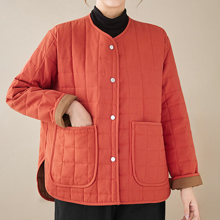 Chaqueta de algodón grueso de manga larga con bolsillos para mujer, estilo retro, con Buddha Stones - image 12