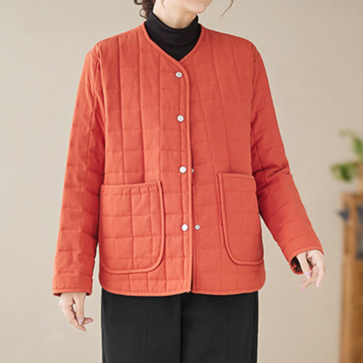 Chaqueta de algodón grueso de manga larga con bolsillos para mujer, estilo retro, con Buddha Stones - image 10