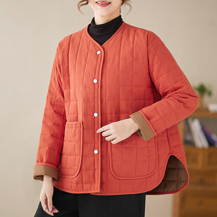 Chaqueta de algodón grueso de manga larga con bolsillos para mujer, estilo retro, con Buddha Stones - Tomate - US14，UK/AU18，EU46 (2XL) - image 9