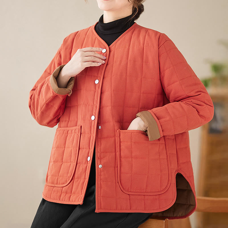 Chaqueta de algodón grueso de manga larga con bolsillos para mujer, estilo retro, con Buddha Stones - image 14