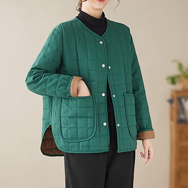 Chaqueta de algodón grueso de manga larga con bolsillos para mujer, estilo retro, con Buddha Stones - Cian oscuro - US14，UK/AU18，EU46 (2XL) - image 15