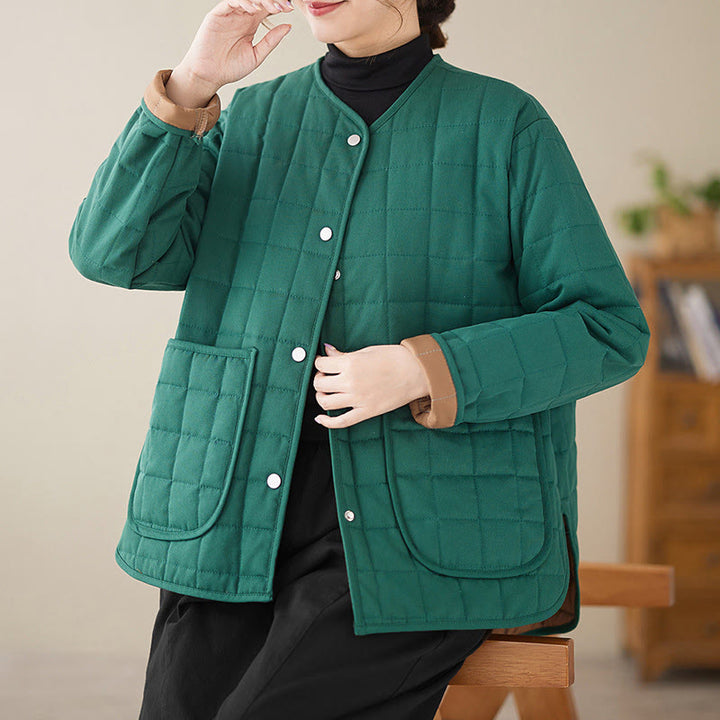 Chaqueta de algodón grueso de manga larga con bolsillos para mujer, estilo retro, con Buddha Stones - image 20