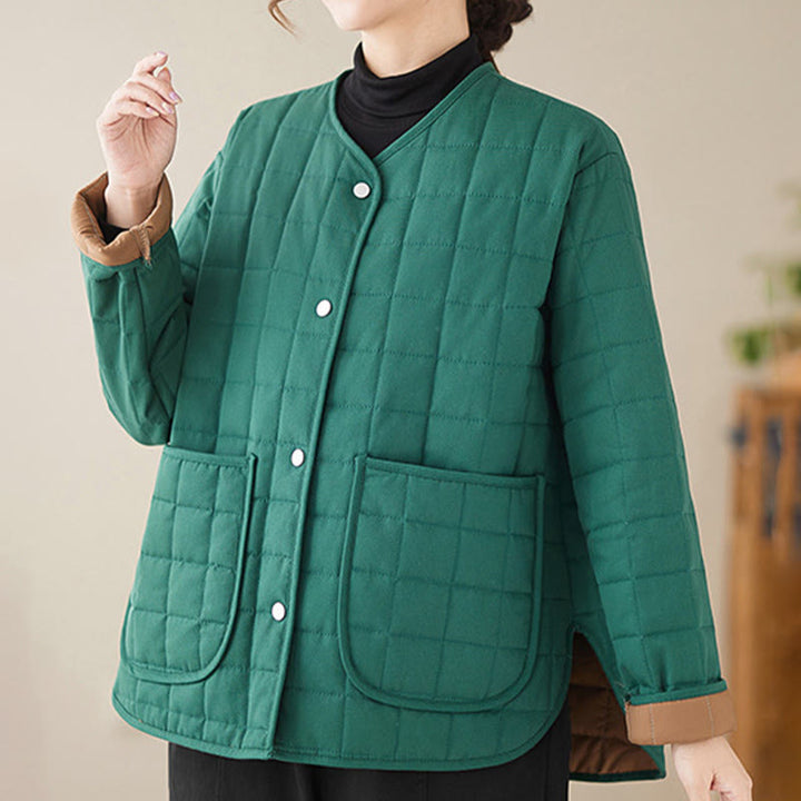 Chaqueta de algodón grueso de manga larga con bolsillos para mujer, estilo retro, con Buddha Stones - image 20