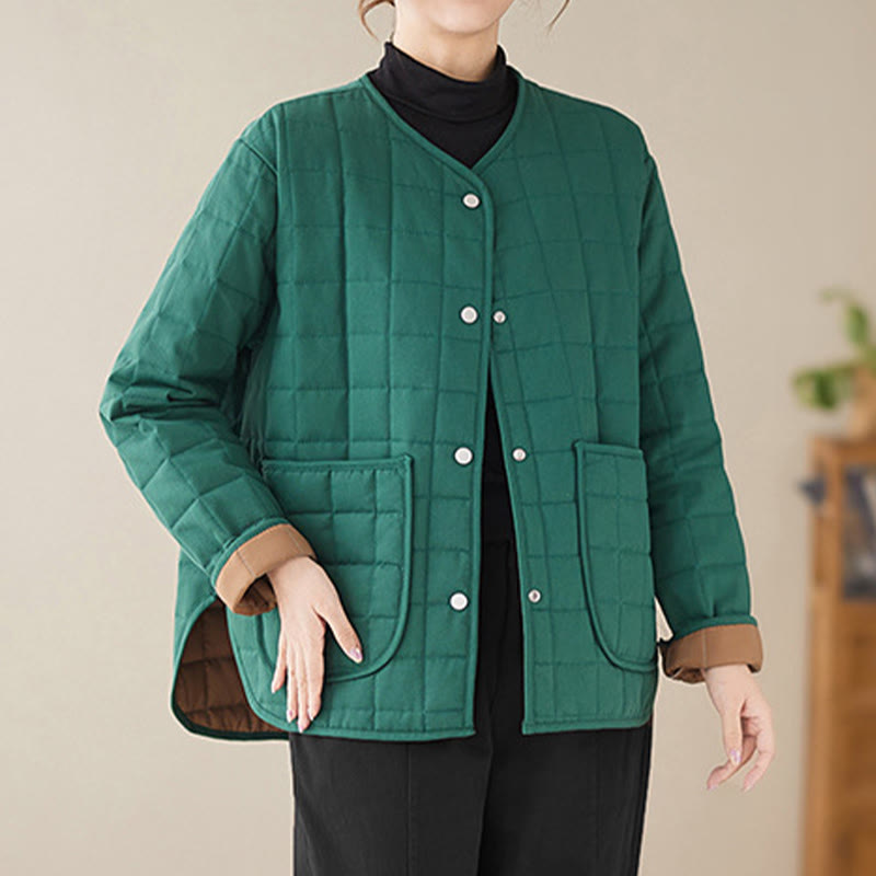 Chaqueta de algodón grueso de manga larga con bolsillos para mujer, estilo retro, con Buddha Stones - image 16