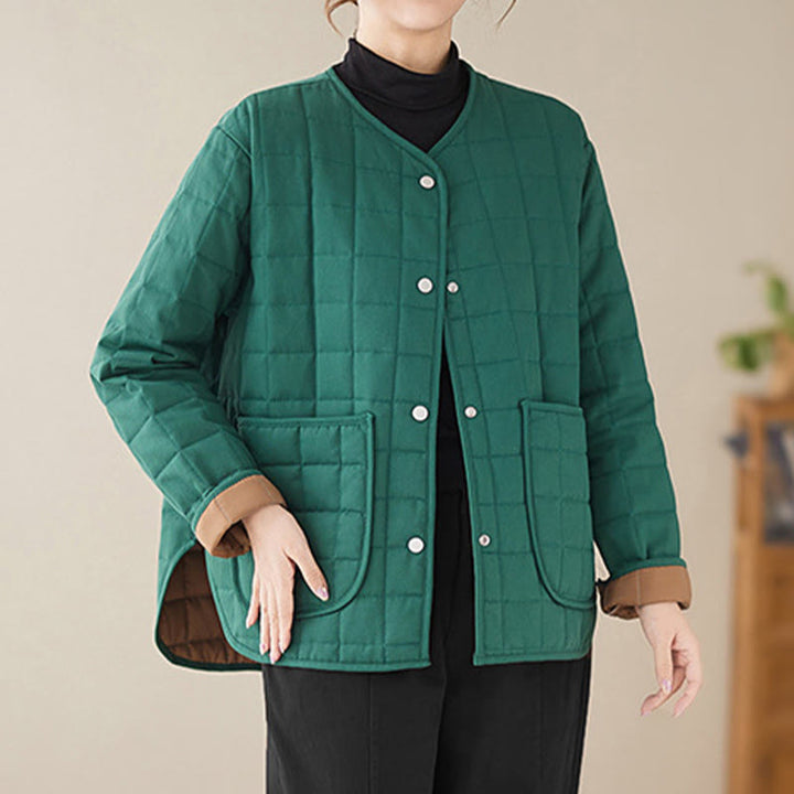 Chaqueta de algodón grueso de manga larga con bolsillos para mujer, estilo retro, con Buddha Stones - image 16