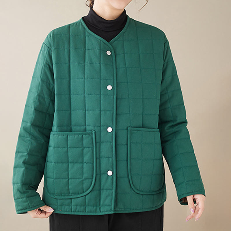 Chaqueta de algodón grueso de manga larga con bolsillos para mujer, estilo retro, con Buddha Stones - image 19