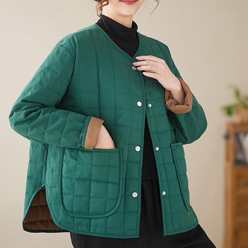 Chaqueta de algodón grueso de manga larga con bolsillos para mujer, estilo retro, con Buddha Stones - image 18