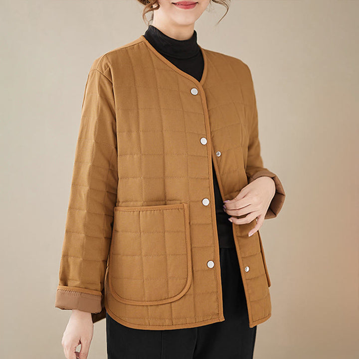 Chaqueta de algodón grueso de manga larga con bolsillos para mujer, estilo retro, con Buddha Stones - image 28