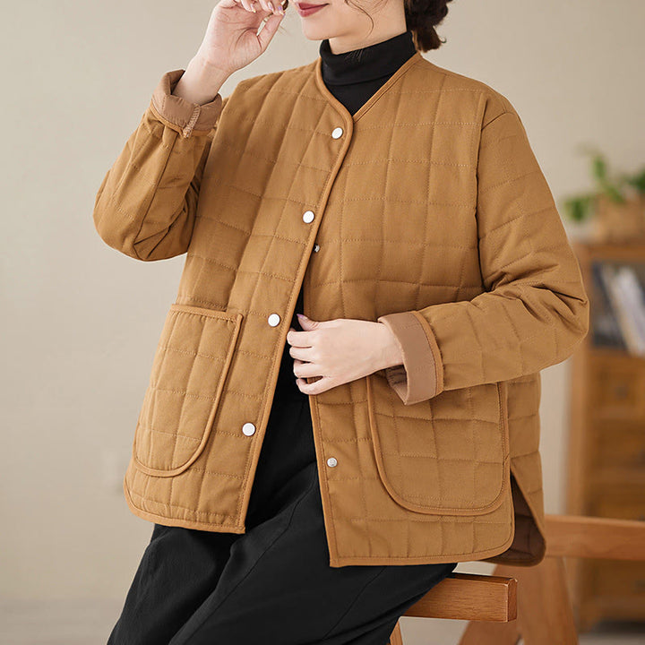 Chaqueta de algodón grueso de manga larga con bolsillos para mujer, estilo retro, con Buddha Stones - image 22