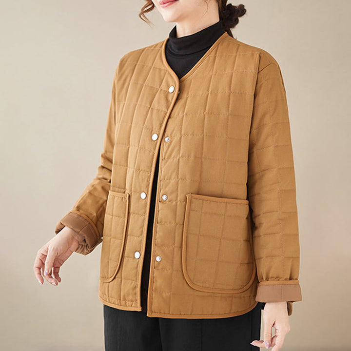 Chaqueta de algodón grueso de manga larga con bolsillos para mujer, estilo retro, con Buddha Stones - image 25