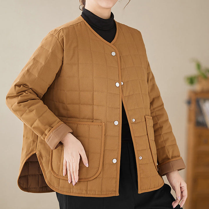 Chaqueta de algodón grueso de manga larga con bolsillos para mujer, estilo retro, con Buddha Stones - image 25