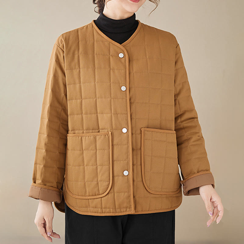 Chaqueta de algodón grueso de manga larga con bolsillos para mujer, estilo retro, con Buddha Stones - image 24