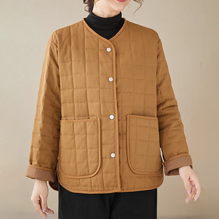 Chaqueta de algodón grueso de manga larga con bolsillos para mujer, estilo retro, con Buddha Stones - image 24