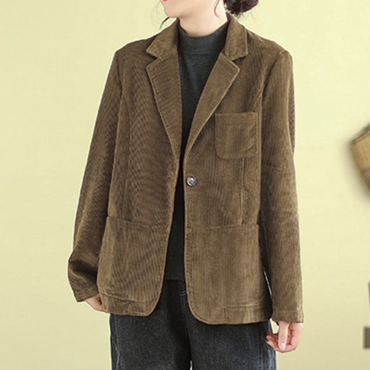 Chaqueta de pana de algodón de manga larga para mujer, estilo retro, con bolsillos y Buddha Stones - image 6