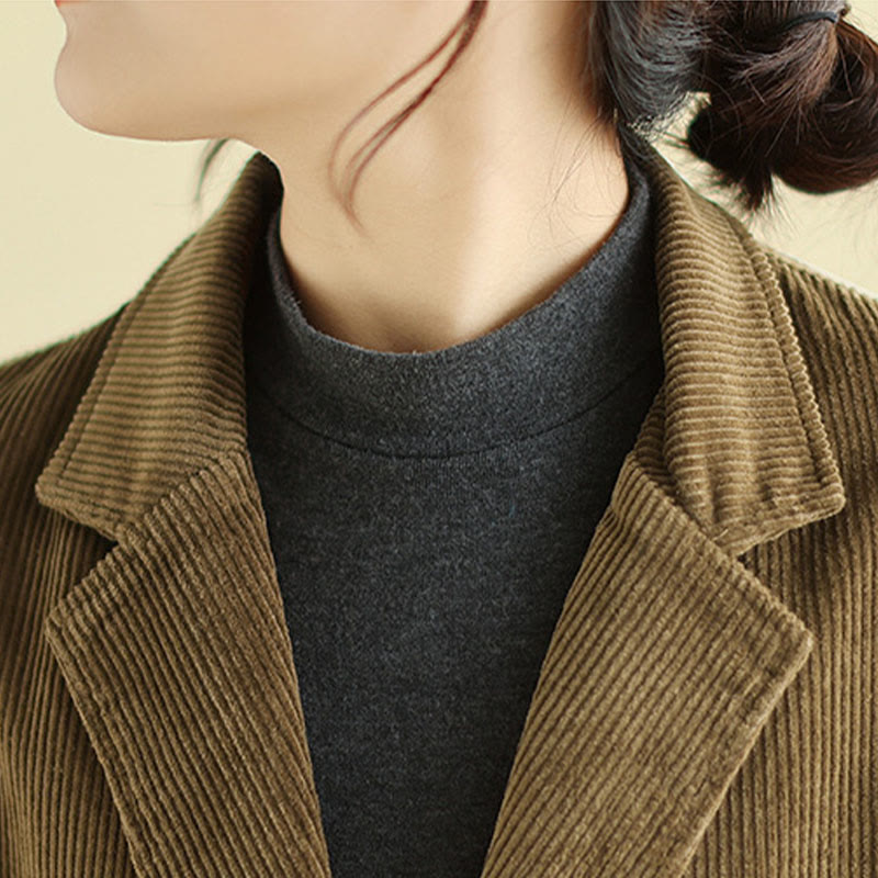 Chaqueta de pana de algodón de manga larga para mujer, estilo retro, con bolsillos y Buddha Stones - image 7