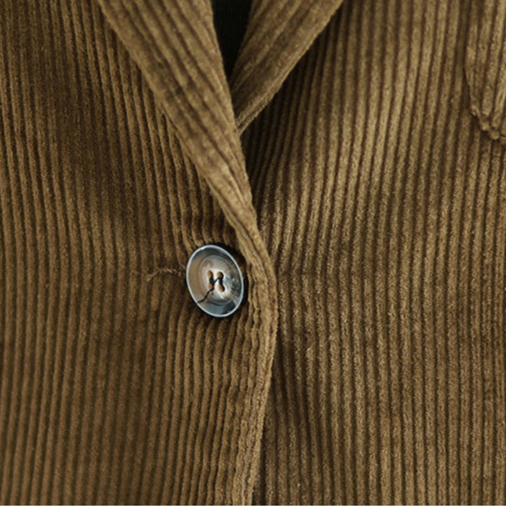 Chaqueta de pana de algodón de manga larga para mujer, estilo retro, con bolsillos y Buddha Stones - image 8