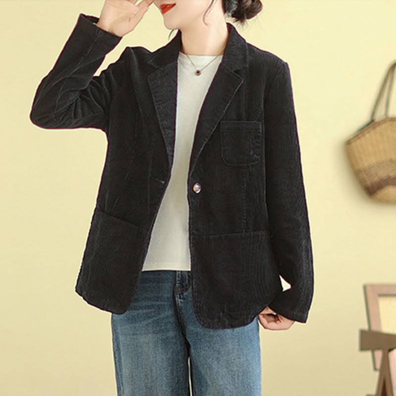 Chaqueta de pana de algodón de manga larga para mujer, estilo retro, con bolsillos y Buddha Stones - image 26