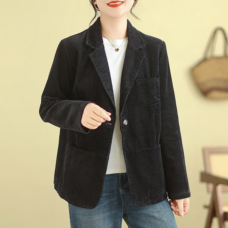 Chaqueta de pana de algodón de manga larga para mujer, estilo retro, con bolsillos y Buddha Stones - image 27