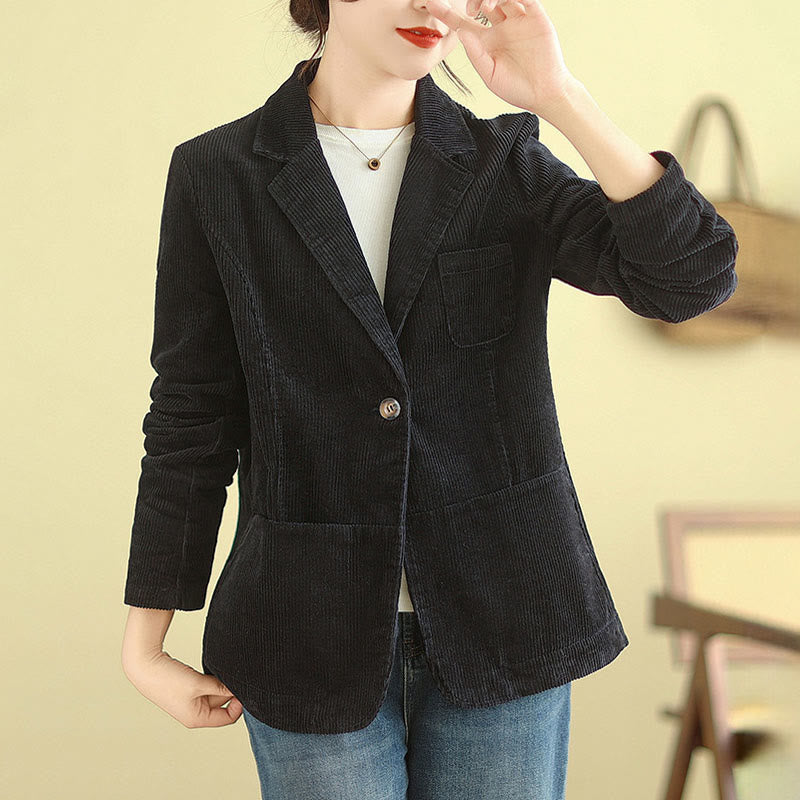 Chaqueta de pana de algodón de manga larga para mujer, estilo retro, con bolsillos y Buddha Stones - image 24