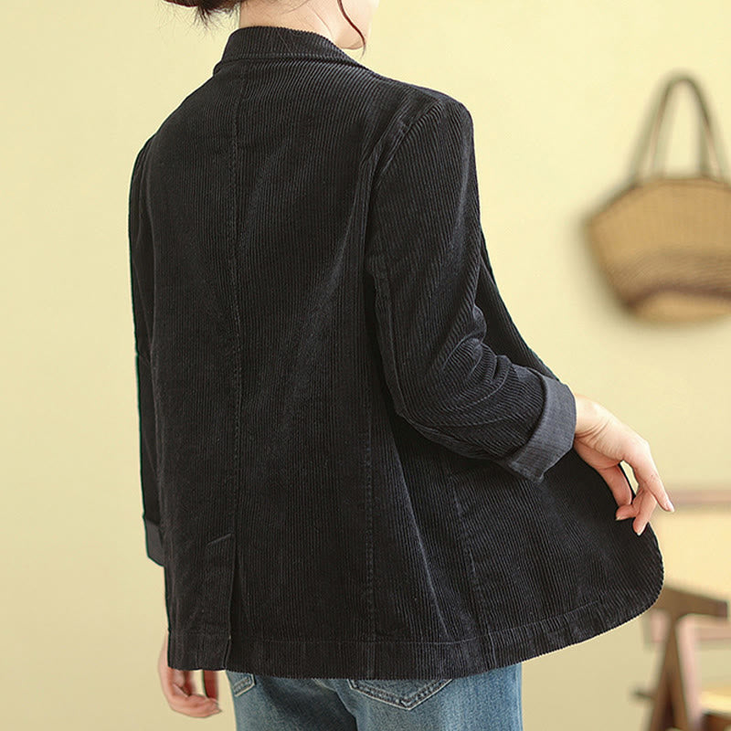 Chaqueta de pana de algodón de manga larga para mujer, estilo retro, con bolsillos y Buddha Stones - image 25