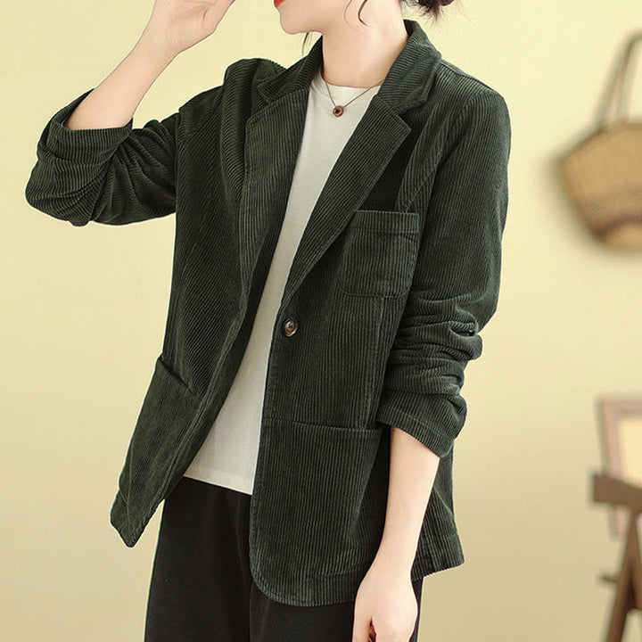 Chaqueta de pana de algodón de manga larga para mujer, estilo retro, con bolsillos y Buddha Stones - Verde oliva oscuro - US12, UK/AU16, EU44 (2XL) - image 18