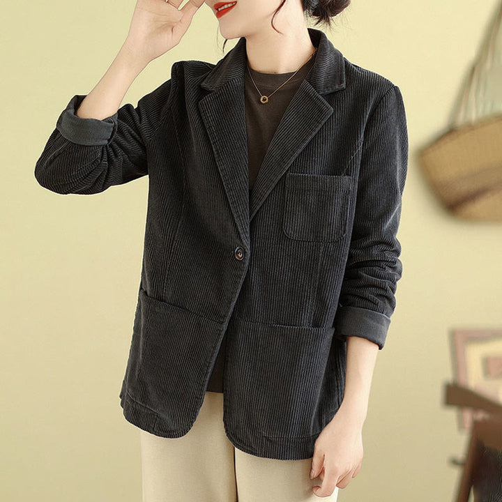 Chaqueta de pana de algodón de manga larga para mujer, estilo retro, con bolsillos y Buddha Stones - image 13