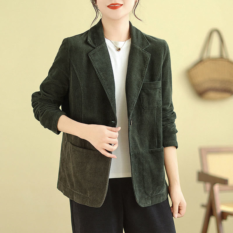 Chaqueta de pana de algodón de manga larga para mujer, estilo retro, con bolsillos y Buddha Stones - image 19