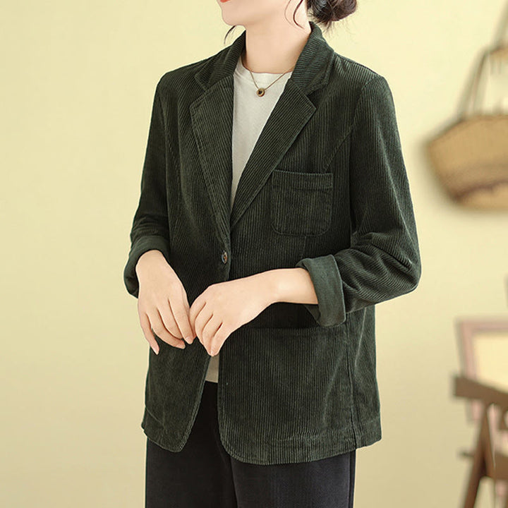 Chaqueta de pana de algodón de manga larga para mujer, estilo retro, con bolsillos y Buddha Stones - image 21